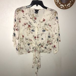 flowy flower front tied blouse